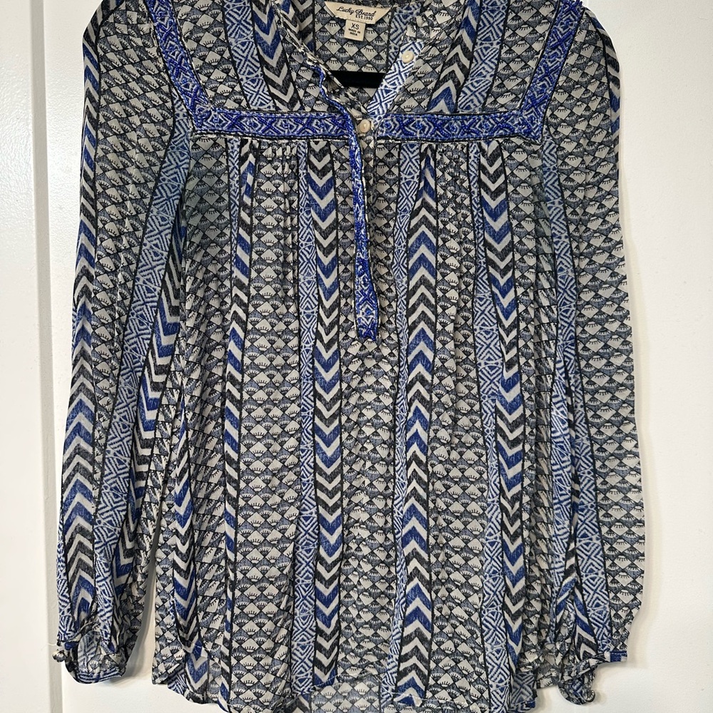 Lucky Brand Blue and Black Geometric Blouse